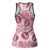 Japanese Daruma Doll Palaka Hollow Tank Top Cherry Blossoms With Shell Lei