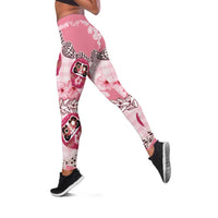 Japanese Daruma Doll Palaka Leggings Cherry Blossoms With Shell Lei