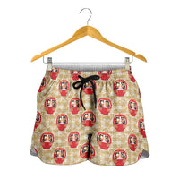 Japanese Daruma Doll Shorts for Women Palaka With Seamless Bamboo Pattern