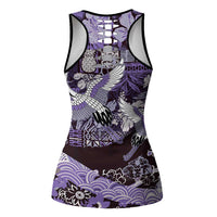 Japanese Hawaiian Crane Hollow Tank Top Purple Tapa Patchwork Pattern