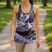 Japanese Hawaiian Crane Hollow Tank Top Purple Tapa Patchwork Pattern
