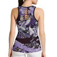 Japanese Hawaiian Crane Hollow Tank Top Purple Tapa Patchwork Pattern