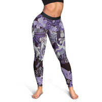 Japanese Hawaiian Crane Leggings Purple Tapa Patchwork Pattern LT9 - Polynesian Pride