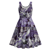 Japanese Hawaiian Crane Midi Dress Purple Tapa Patchwork Pattern LT9 Purple - Polynesian Pride