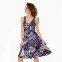 Japanese Hawaiian Crane Midi Dress Purple Tapa Patchwork Pattern LT9 - Polynesian Pride