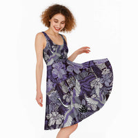 Japanese Hawaiian Crane Midi Dress Purple Tapa Patchwork Pattern LT9 - Polynesian Pride