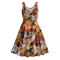 Japanese Hawaiian Crane Midi Dress Yellow Ochre Tapa Patchwork Pattern LT9 Yellow - Polynesian Pride