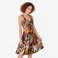 Japanese Hawaiian Crane Midi Dress Yellow Ochre Tapa Patchwork Pattern LT9 - Polynesian Pride
