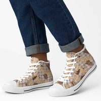 Khaki Palaka Hawaii Cowboy High Top Shoes Puakenikeni Lei Paniolo Papale Seamless Vibes - Polynesian Pride