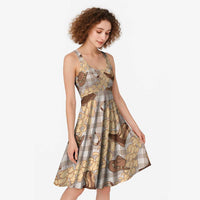 Khaki Palaka Hawaii Cowboy Midi Dress Puakenikeni Lei Paniolo Papale Seamless Vibes - Polynesian Pride