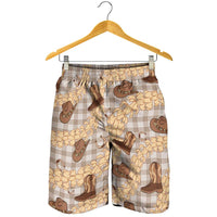 Khaki Palaka Hawaii Cowboy Shorts for Men Puakenikeni Lei Paniolo Papale Seamless Vibes - Polynesian Pride