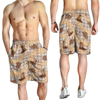 Khaki Palaka Hawaii Cowboy Shorts for Men Puakenikeni Lei Paniolo Papale Seamless Vibes - Polynesian Pride