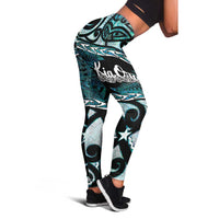 Kia Ora New Zealand Leggings Aotearoa Proud Maori Paua Shell Silver Fern - Polynesian Pride