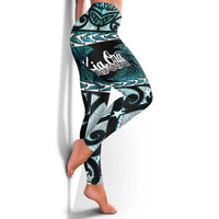 Kia Ora New Zealand Leggings Aotearoa Proud Maori Paua Shell Silver Fern - Polynesian Pride