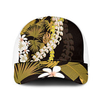 Kula Aloha Hawaii Lei Mesh Trucker Cap Tropical Flowers Elegant Vibe LT14 One Size White Gold - Polynesian Pride