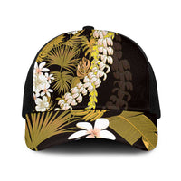 Kula Aloha Hawaii Lei Mesh Trucker Cap Tropical Flowers Elegant Vibe LT14 One Size Black Gold - Polynesian Pride