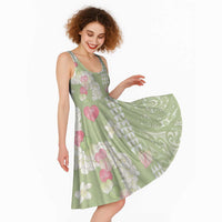 Leaf Green Hawaii Anthurium Plumeria Lei Midi Dress LT9 - Polynesian Pride