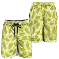 Lime Green Hawaii Kalo Palaka Motifs Shorts for Men Hawaiian Taro Leaves Elegant Vibes