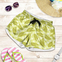 Lime Green Hawaii Kalo Palaka Motifs Shorts for Women Hawaiian Taro Leaves Elegant Vibes