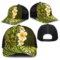 Lime Green Polynesia Baseball Net Cap Plumeria Tropical Leaves With Galaxy Polynesian Art - Polynesian Pride