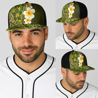 Lime Green Polynesia Baseball Net Cap Plumeria Tropical Leaves With Galaxy Polynesian Art - Polynesian Pride