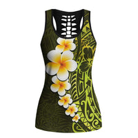 Lime Green Polynesia Hollow Tank Top Plumeria Tropical Leaves Galaxy Polynesian Art - Polynesian Pride
