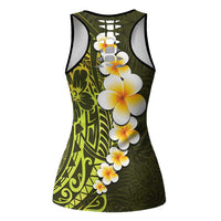 Lime Green Polynesia Hollow Tank Top Plumeria Tropical Leaves Galaxy Polynesian Art - Polynesian Pride