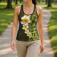 Lime Green Polynesia Hollow Tank Top Plumeria Tropical Leaves Galaxy Polynesian Art - Polynesian Pride