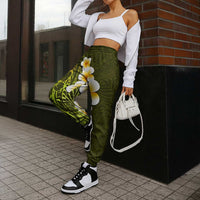 Lime Green Polynesia Jogger Pants Plumeria Tropical Leaves With Galaxy Polynesian Art - Polynesian Pride