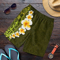 Lime Green Polynesia Shorts for Men Plumeria Tropical Leaves With Galaxy Polynesian Art - Polynesian Pride