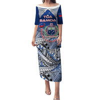 Custom Samoa Rugby Puletasi Toa Samoa Myriad Patterns LT01 Long Dress Blue - Polynesian Pride