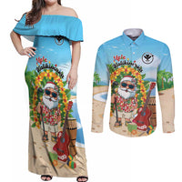 Personalized Hawaii Golf Christmas Couples Matching Off Shoulder Maxi Dress and Long Sleeve Button Shirt Mele Kalikimaka Funny Golfer Santa - Polynesian Pride