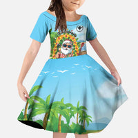 Personalized Hawaii Golf Christmas Family Matching Mermaid Dress and Hawaiian Shirt Mele Kalikimaka Funny Golfer Santa LT01 Daughter's Dress Blue - Polynesian Pride