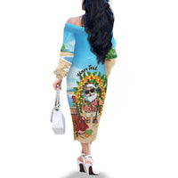 Personalized Hawaii Golf Christmas Family Matching Off The Shoulder Long Sleeve Dress and Hawaiian Shirt Mele Kalikimaka Funny Golfer Santa - Polynesian Pride