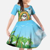 Personalized Hawaii Golf Christmas Family Matching Off Shoulder Short Dress and Hawaiian Shirt Mele Kalikimaka Funny Golfer Santa LT01 Daughter's Dress Blue - Polynesian Pride