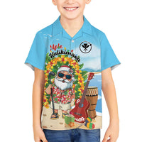Personalized Hawaii Golf Christmas Family Matching Puletasi and Hawaiian Shirt Mele Kalikimaka Funny Golfer Santa LT01 Son's Shirt Blue - Polynesian Pride