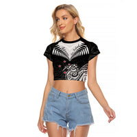 New Zealand Raglan Cropped T Shirt Aotearoa Maori Kiwi Black Fern LT01 Female Black - Polynesian Pride