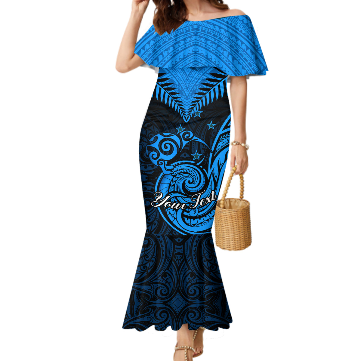 Personalised New Zealand Mermaid Dress Aotearoa Blue Maori Kiwi Blue Fern LT01 Women Blue - Polynesian Pride