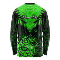 Personalised New Zealand Long Sleeve Shirt Aotearoa Maori Kiwi Green Fern LT01