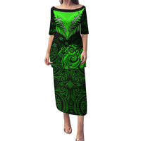 Personalised New Zealand Puletasi Aotearoa Maori Kiwi Green Fern LT01 Long Dress Green - Polynesian Pride