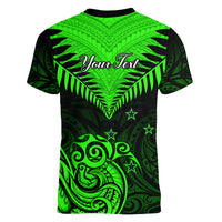 Personalised New Zealand Women V Neck T Shirt Aotearoa Maori Kiwi Green Fern LT01 - Polynesian Pride