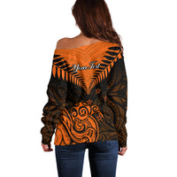 Personalised New Zealand Off Shoulder Sweater Aotearoa Maori Kiwi Orange Fern LT01 - Polynesian Pride