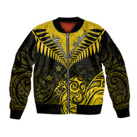 Personalised Aotearoa Sleeve Zip Bomber Jacket Maori Kiwi Yellow Fern LT01 Unisex Yellow - Polynesian Pride