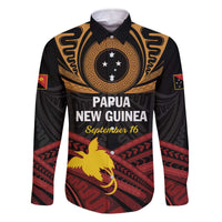 Papua New Guinea Bird of Paradise Family Matching Off The Shoulder Long Sleeve Dress and Hawaiian Shirt 16 September 1975 Independence Day Anniversary LT01 Dad's Shirt - Long Sleeve Black - Polynesian Pride