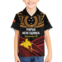 Papua New Guinea Bird of Paradise Family Matching Off The Shoulder Long Sleeve Dress and Hawaiian Shirt 16 September 1975 Independence Day Anniversary LT01 Son's Shirt Black - Polynesian Pride