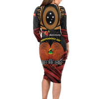 Papua New Guinea Bird of Paradise Long Sleeve Bodycon Dress 16 September 1975 Independence Day Anniversary