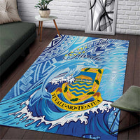 Tuvalu mo te Atua Area Rug Tuvalu Dolphin Polynesian Pattern LT01 Blue - Polynesian Pride