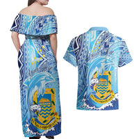 Tuvalu mo te Atua Couples Matching Off Shoulder Maxi Dress and Hawaiian Shirt Tuvalu Dolphin Polynesian Pattern