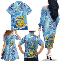Tuvalu mo te Atua Family Matching Off The Shoulder Long Sleeve Dress and Hawaiian Shirt Tuvalu Dolphin Polynesian Pattern