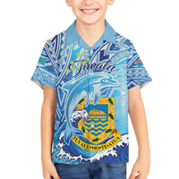 Tuvalu mo te Atua Family Matching Off Shoulder Short Dress and Hawaiian Shirt Tuvalu Dolphin Polynesian Pattern LT01 Son's Shirt Blue - Polynesian Pride